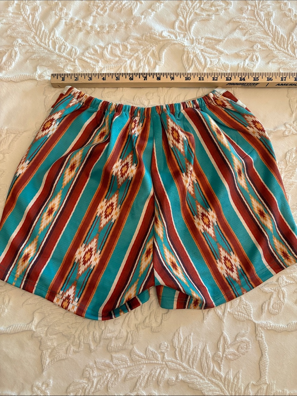 Crazy Train Turquoise & Rust Aztec High-Waist Shorts with Stud Trim - Picture 2 of 2